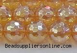 CNC618 15.5 inches 14mm faceted round plated natural white crystal beads