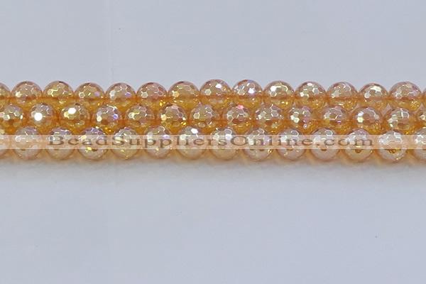 CNC618 15.5 inches 14mm faceted round plated natural white crystal beads