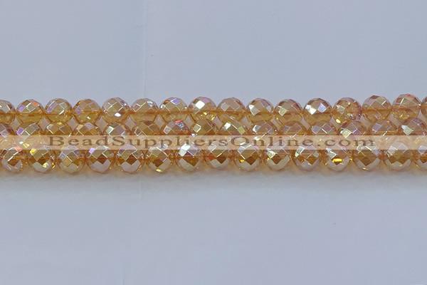 CNC622 15.5 inches 10mm faceted round plated natural white crystal beads