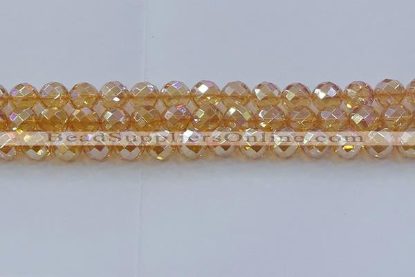 CNC623 15.5 inches 12mm faceted round plated natural white crystal beads