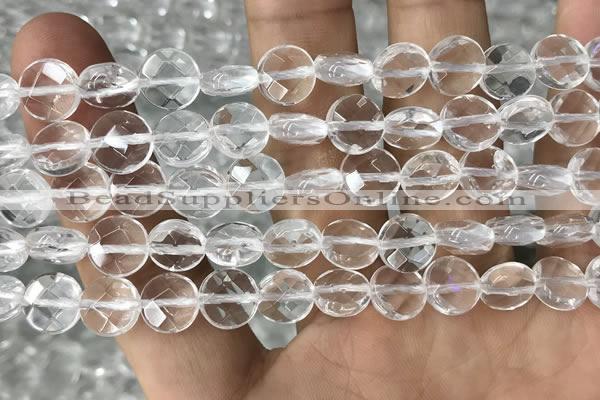 CNC744 15.5 inches 8mm faceted coin white crystal beads