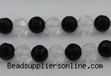 CNC86 15.5 inches 8mm carved round matte white crystal & black agate beads