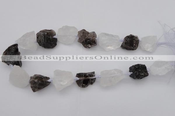 CNG1007 15.5 inches 15*25mm - 25*30mm nuggets white & smoky quartz beads