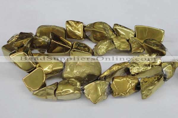 CNG1322 15.5 inches 15*30mm – 25*35mm nuggets plated quartz beads