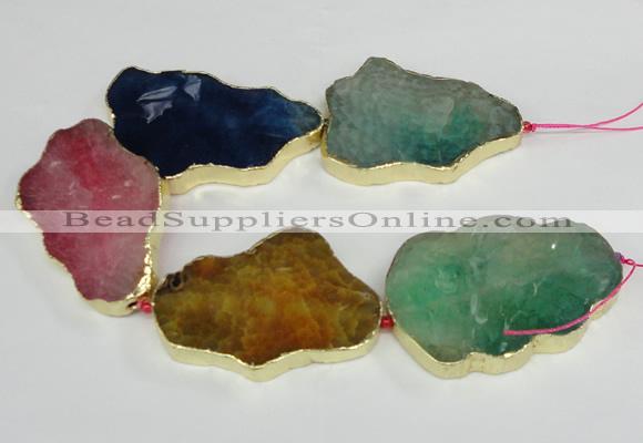 CNG1690 8 inches 35*50mm - 45*65mm freeform agate beads with brass setting