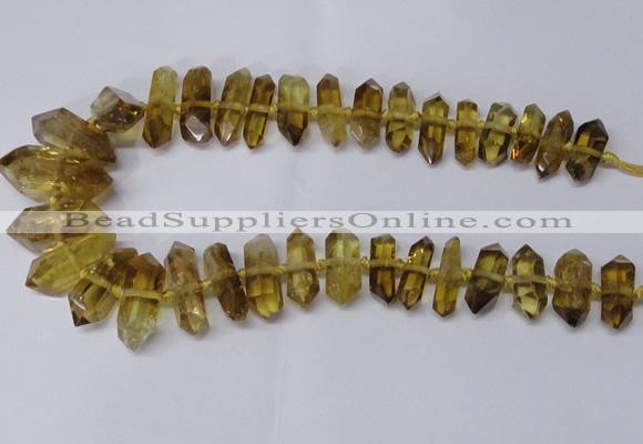 CNG2154 15.5 inches 10*25mm - 15*40mm faceted nuggets lemon quartz beads