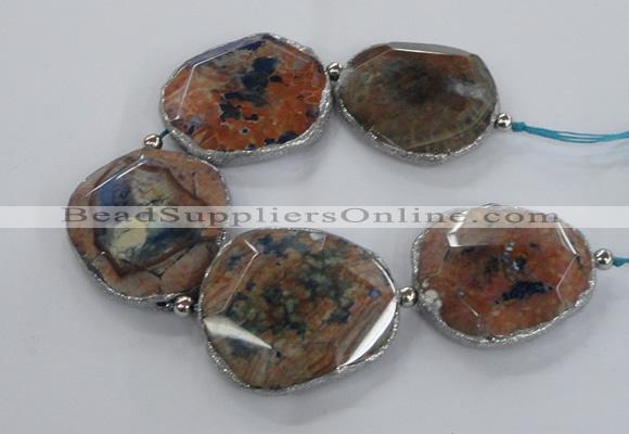 CNG2178 8 inches 40*45mm - 45*50mm freeform agate beads with brass setting