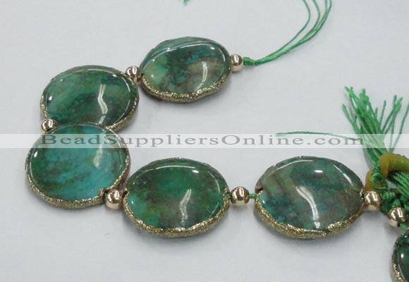 CNG2192 7.5 inches 30mm flat round agate beads with brass setting