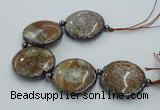 CNG2304 7.5 inches 35mm flat round agate beads with brass setting