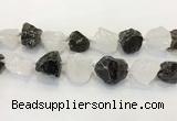 CNG3572 18*20mm - 25*30mm nuggets rough white crystal & smoky quartz beads