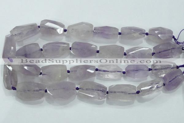 CNG489 15 inches 22*32mm twisted & faceted nuggets amethyst beads