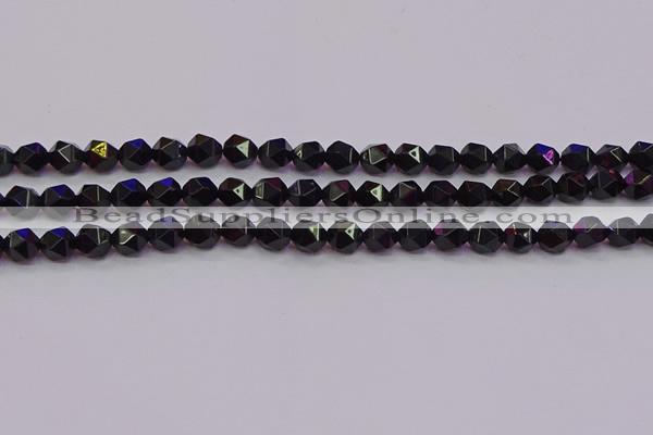 CNG5502 15.5 inches 8mm faceted nuggets black agate beads