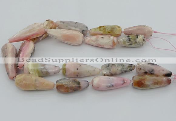 CNG5634 15.5 inches 15*35mm - 18*45mm faceted teardrop pink opal beads