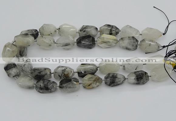 CNG5695 12*16mm - 15*25mm faceted nuggets black rutilated quartz beads