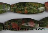 CNG596 13*35mm - 14*38mm faceted rice unakite nugget beads