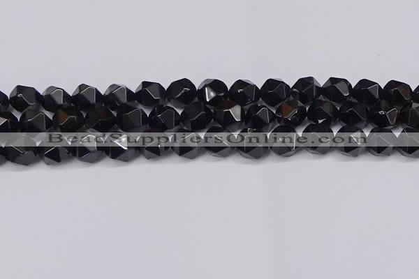 CNG6025 15.5 inches 12mm faceted nuggets black agate beads