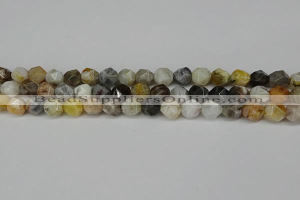 CNG6082 15.5 inches 8mm faceted nuggets silver needle agate beads