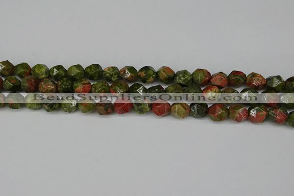 CNG6105 15.5 inches 8mm faceted nuggets unakite gemstone beads