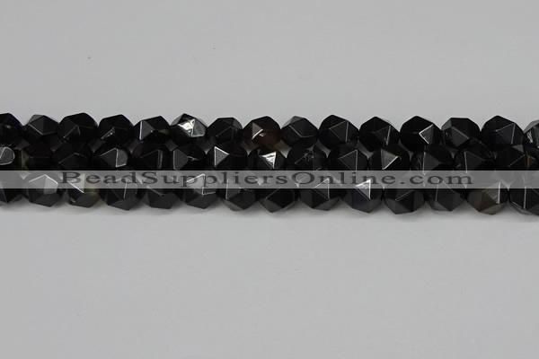 CNG6160 15.5 inches 10mm faceted nuggets black agate beads