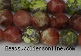 CNG6193 15.5 inches 10mm faceted nuggets red plum blossom jade beads