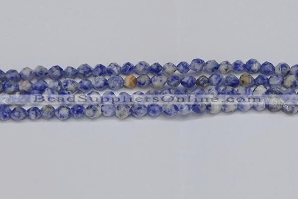 CNG6250 15.5 inches 6mm faceted nuggets blue spot stone beads