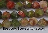 CNG6254 15.5 inches 6mm faceted nuggets unakite beads wholesale