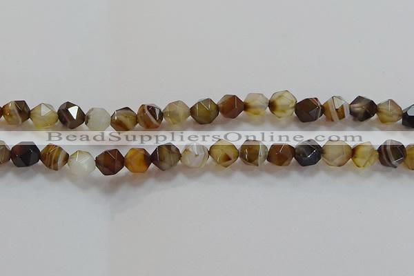 CNG6518 15.5 inches 10mm faceted nuggets line agate beads