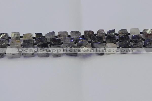 CNG6821 15.5 inches 5*8mm - 8*12mm nuggets black rutilated quartz beads