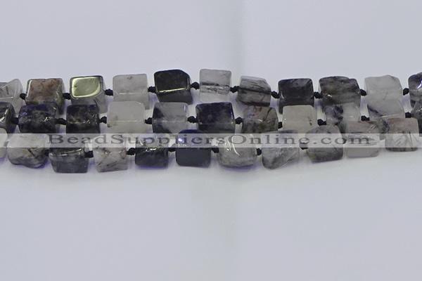 CNG6822 15.5 inches 8*12mm - 10*16mm nuggets black rutilated quartz beads