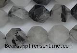 CNG7247 15.5 inches 10mm faceted nuggets black rutilated quartz beads