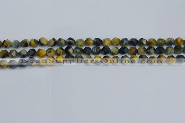 CNG7310 15.5 inches 6mm faceted nuggets golden & blue tiger eye beads