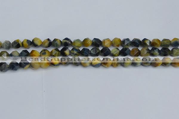 CNG7311 15.5 inches 8mm faceted nuggets golden & blue tiger eye beads