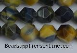 CNG7312 15.5 inches 10mm faceted nuggets golden & blue tiger eye beads