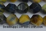 CNG7313 15.5 inches 12mm faceted nuggets golden & blue tiger eye beads