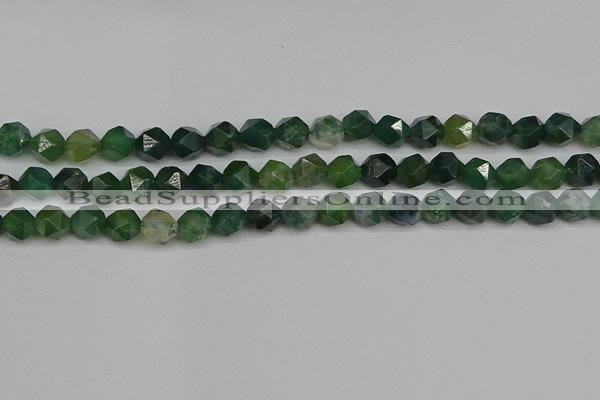 CNG7337 15.5 inches 10mm faceted nuggets moss agate beads