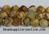 CNG7375 15.5 inches 6mm faceted nuggets picture jasper beads