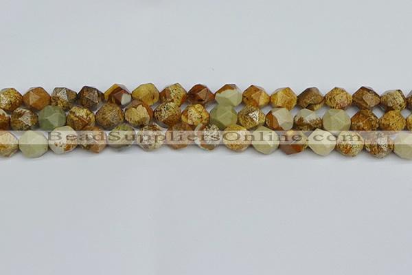 CNG7378 15.5 inches 12mm faceted nuggets picture jasper beads