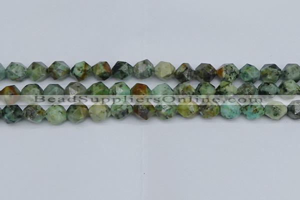 CNG7387 15.5 inches 10mm faceted nuggets African turquoise beads