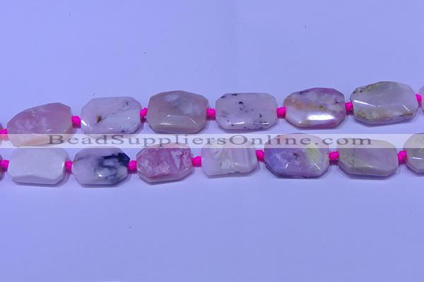 CNG7524 15.5 inches 18*25mm - 25*35mm faceted freeform pink opal beads