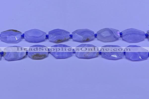 CNG7526 18*25mm - 25*35mm faceted freeform blue lace agate beads