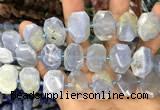 CNG7781 13*18mm - 15*25mm faceted freeform blue chalcedony beads