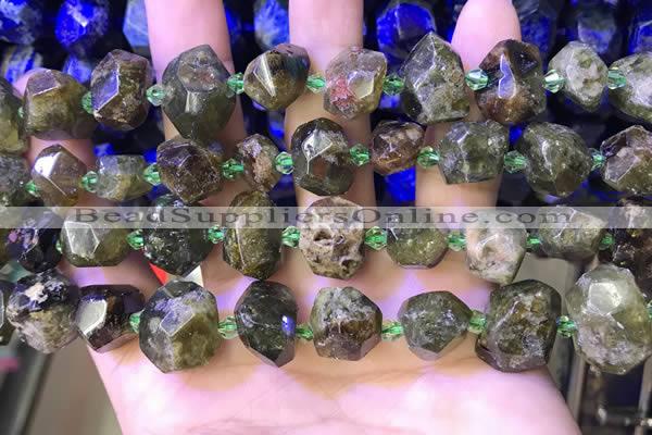 CNG8598 12*16mm - 13*18mm faceted nuggets green garnet beads