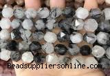 CNG8735 15.5 inches 12mm faceted nuggets black rutilated quartz beads