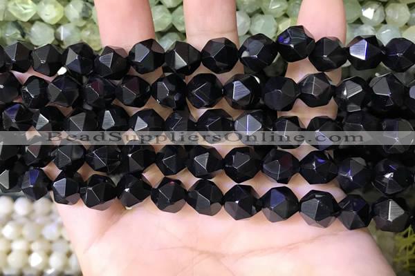 CNG8737 15.5 inches 8mm faceted nuggets black agate beads