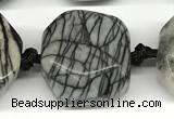 CNG8935 16*17mm - 18*19mm faceted freeform black water jasper beads