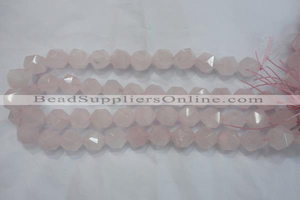 CNG922 15 inches 14mm faceted nuggets rose quartz beads