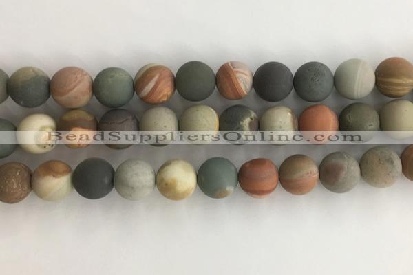 CNI379 15.5 inches 12mm round matte American picture jasper beads