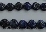 CNL991 15.5 inches 10mm carved flower natural lapis lazuli gemstone beads