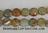 CNS189 15.5 inches 10mm flat round natural serpentine jasper beads