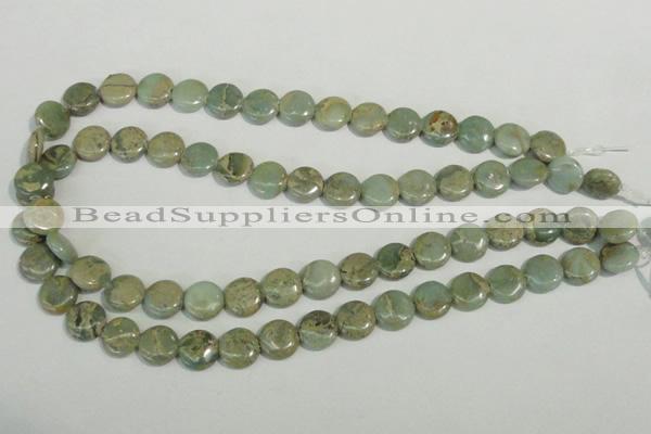 CNS230 15.5 inches 12mm flat round natural serpentine jasper beads